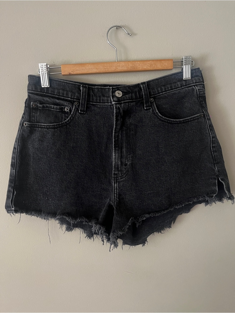 Abercrombie & Fitch Black Denim Frayed Hem Shorts